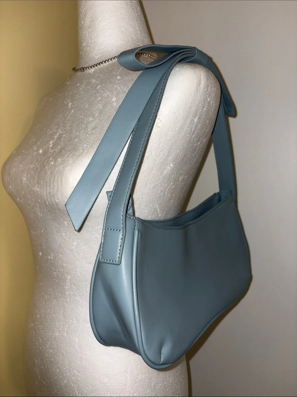 Sleek Dusty Blue Shoulder Bag with Bow Strap